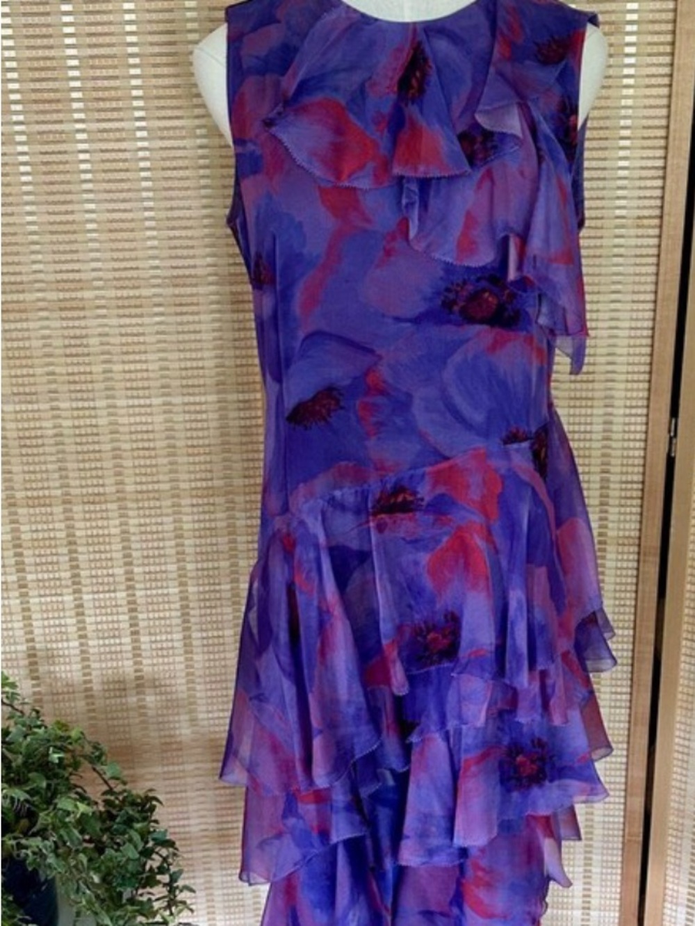 Worthington Purple Floral One-Shoulder Ruffle Dress